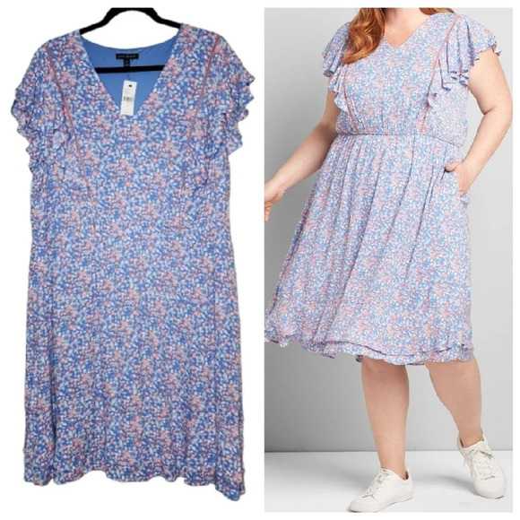NWT Lane Bryant ditsy floral dress with pockets. stretch waist. Size 20 - Picture 1 of 16
